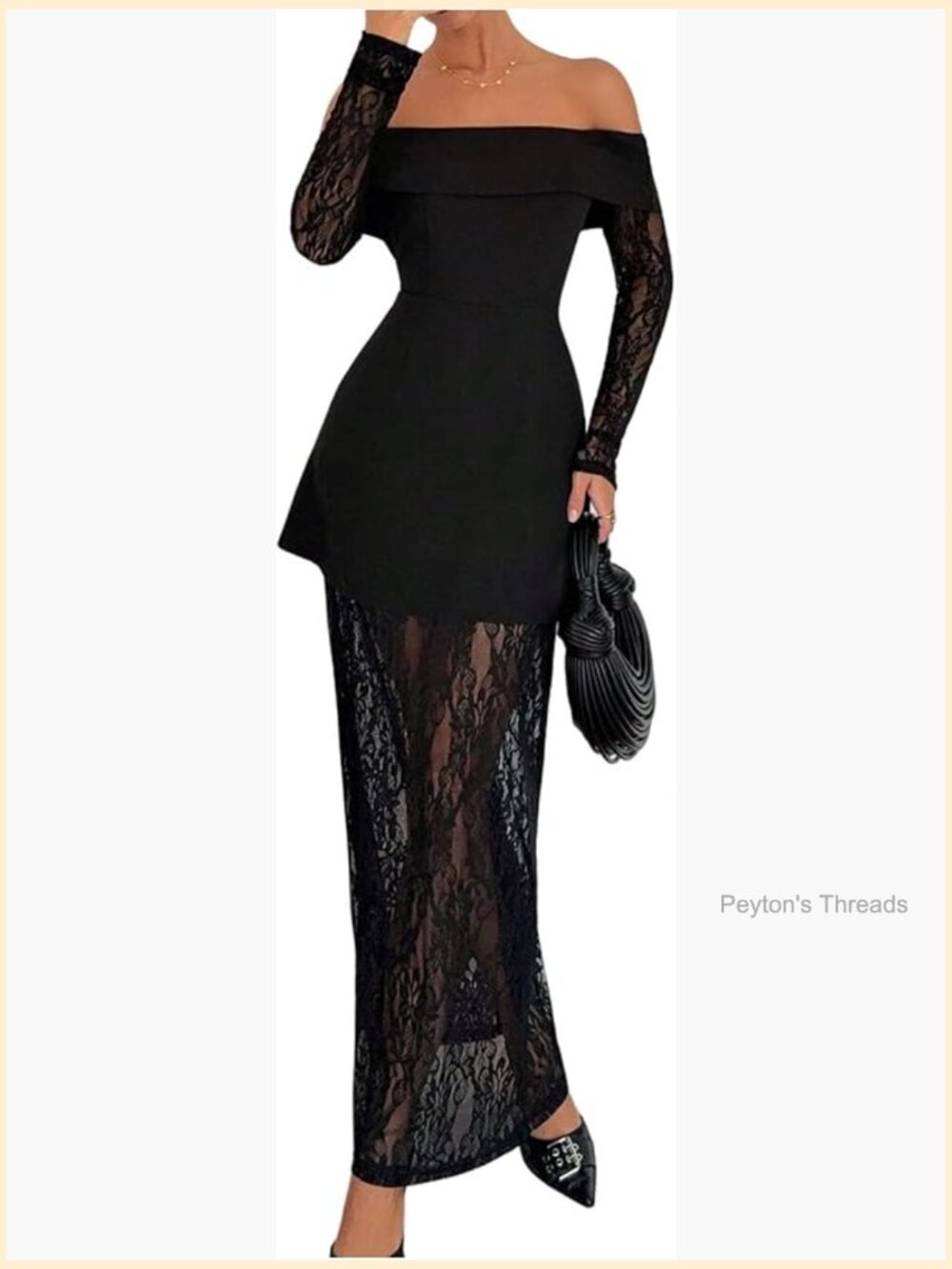 Off The Shoulder Lace Sheer Maxi Dress Long Sleeve Bodycon